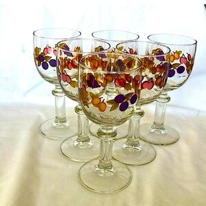 Vintage Cerve Italian 1980s wine glasses/goblets, fruit theme, set of 6